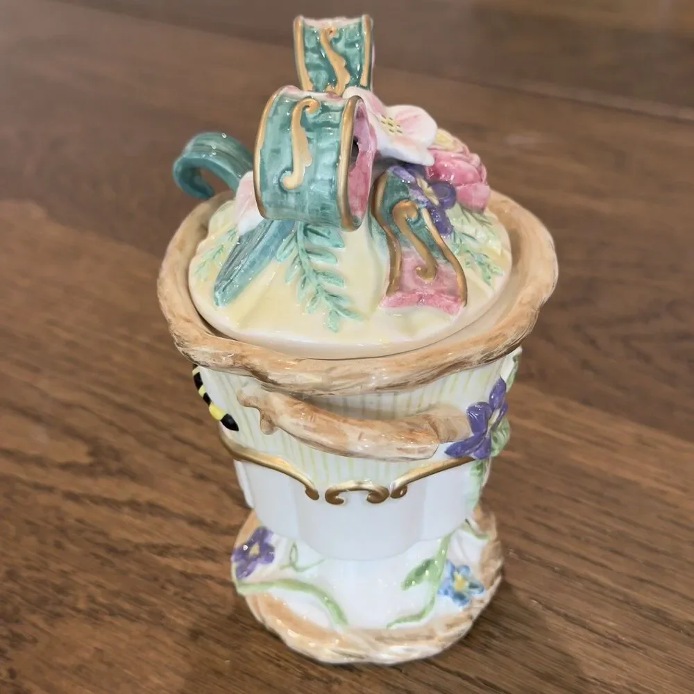 Fitz and Floyd Classics Woodland Spring Sugar Creamer Set Lid Spoon Box Vintage